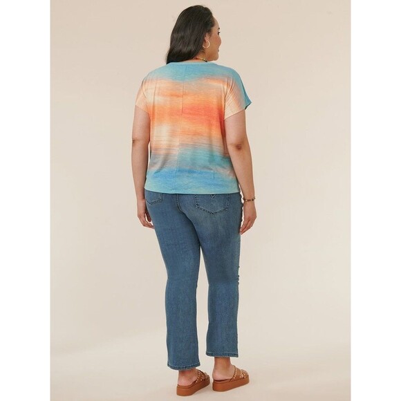 Democracy Womens Short Sleeve Scoop Neck Ombre Print Twist Front Hem Knit Top XL - Picture 5 of 16